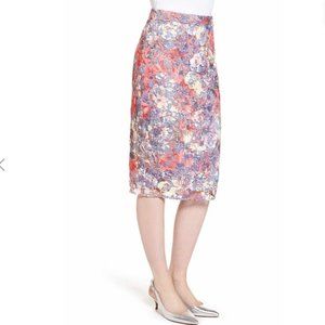 Halogen Coral Lace & Pinstripe Pencil Skirt Sz 10 NWOT